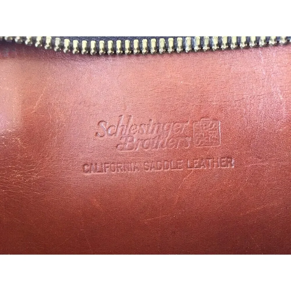 Vtg Schlesinger Brothers Cali Saddle Leather Attache Briefcase Laptop Bag 17